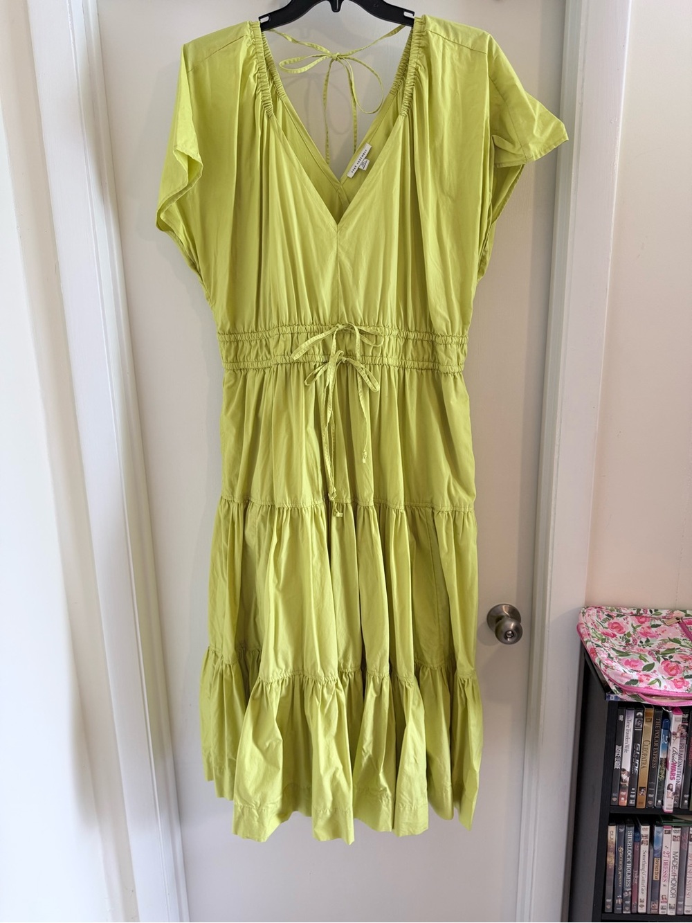 Lime Green Tiered V-Neck Drawstring Maxi Dress